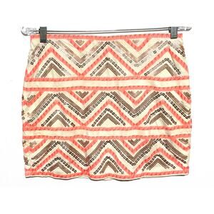 Express Mini Skirt S Sequin Bling Glam Metallic Aztec Tribal Lined Boho Festival